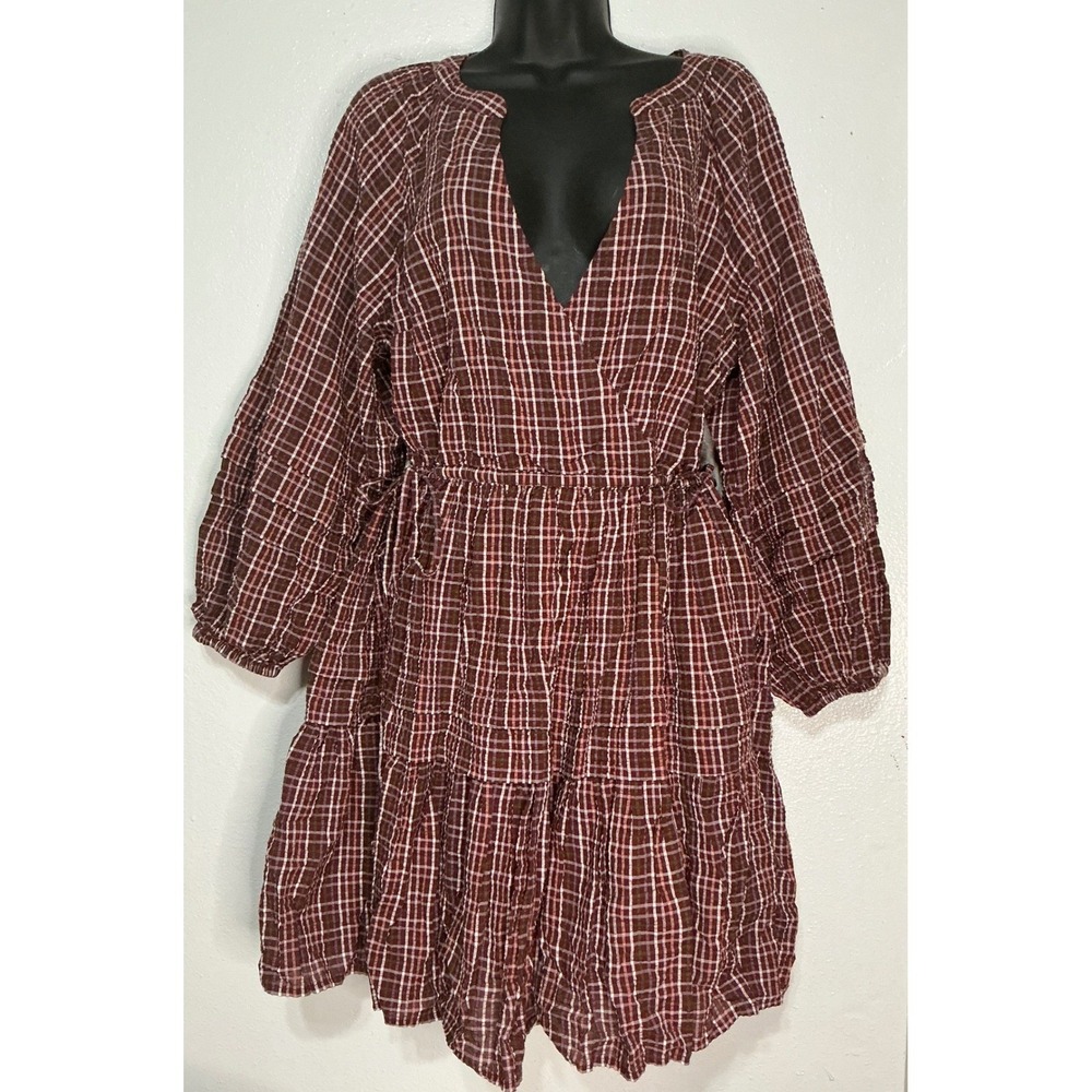 Madewell Seersucker Wrap Tiered Dress Sz Medium Cottagecore Western Boho Prairie